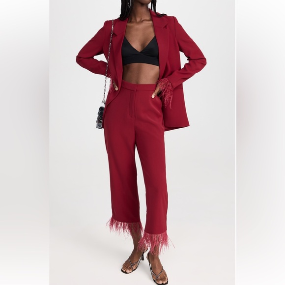NWT WAYF sz XS scarlet red feather trim pants - Picture 4 of 12
